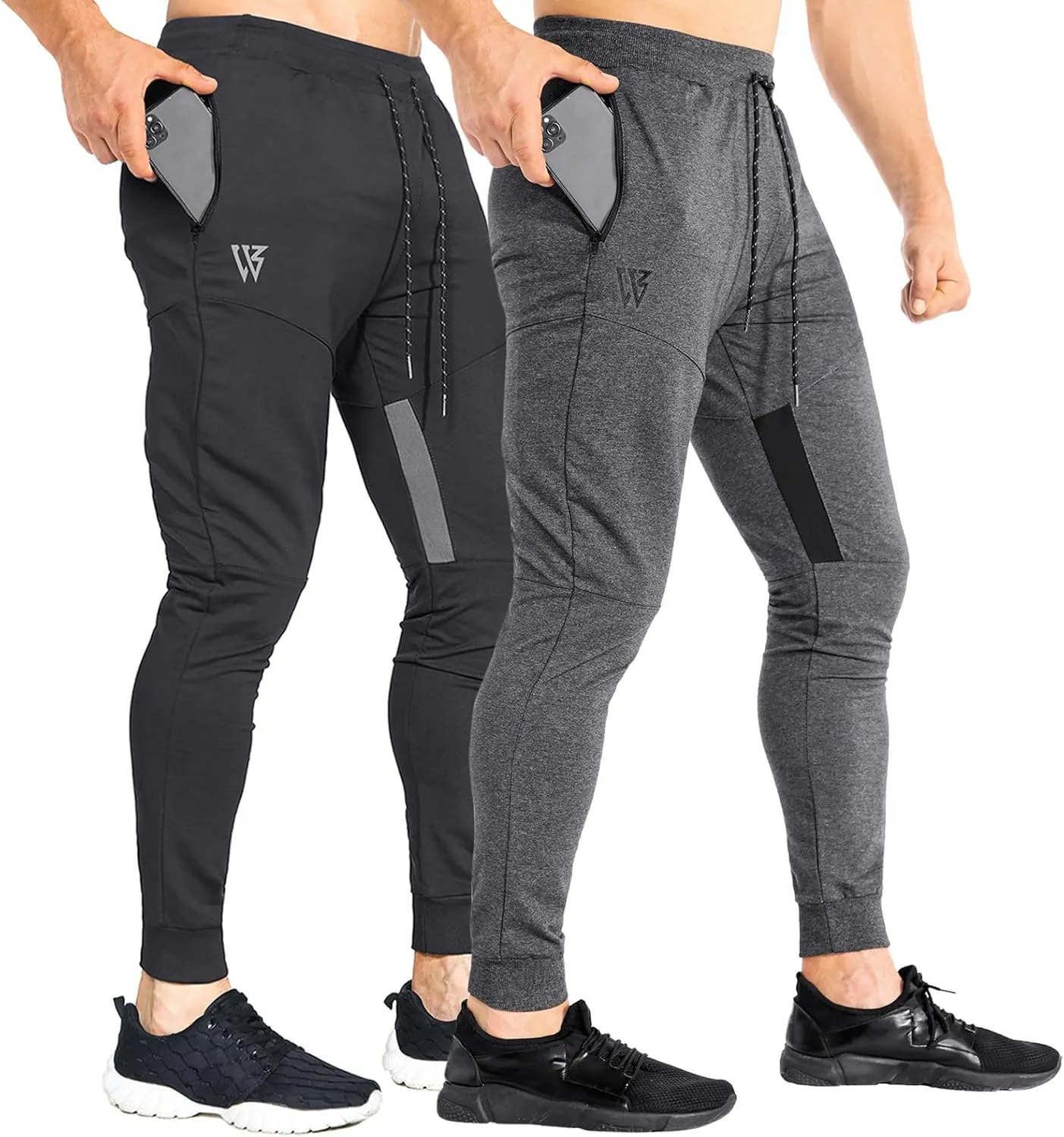 ZENWILL Mens Tapered Workout Running Pants,Gym Jogger Training Sweatpants Slim Fit with Zip Pockets