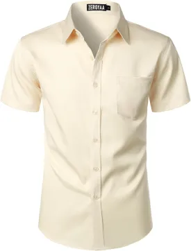 ZEROYAA Men's Casual Urban Stylish Slim Fit Short Sleeve Button Up Dress Shirt with Pocket