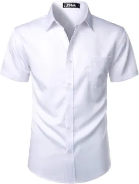ZEROYAA Men's Casual Urban Stylish Slim Fit Short Sleeve Button Up Dress Shirt with Pocket