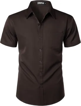 ZEROYAA Men's Casual Urban Stylish Slim Fit Short Sleeve Button Up Dress Shirt with Pocket