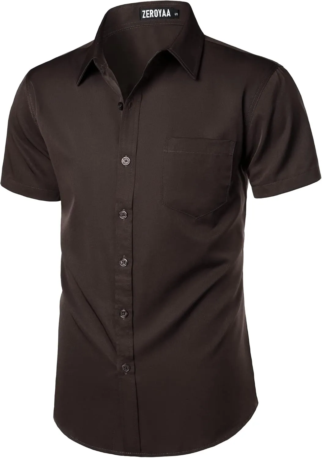 ZEROYAA Men's Casual Urban Stylish Slim Fit Short Sleeve Button Up Dress Shirt with Pocket