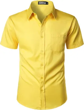 ZEROYAA Men's Casual Urban Stylish Slim Fit Short Sleeve Button Up Dress Shirt with Pocket
