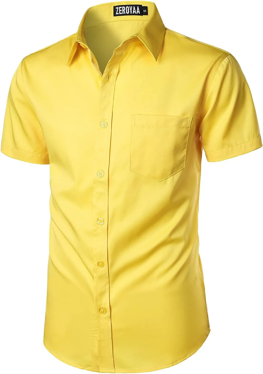 ZEROYAA Men's Casual Urban Stylish Slim Fit Short Sleeve Button Up Dress Shirt with Pocket