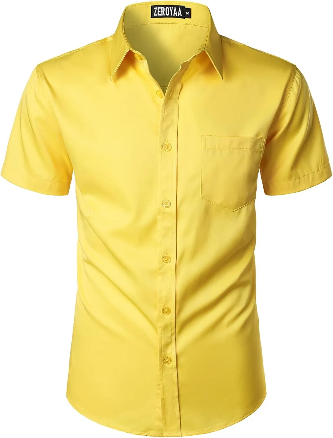 ZEROYAA Men's Casual Urban Stylish Slim Fit Short Sleeve Button Up Dress Shirt with Pocket