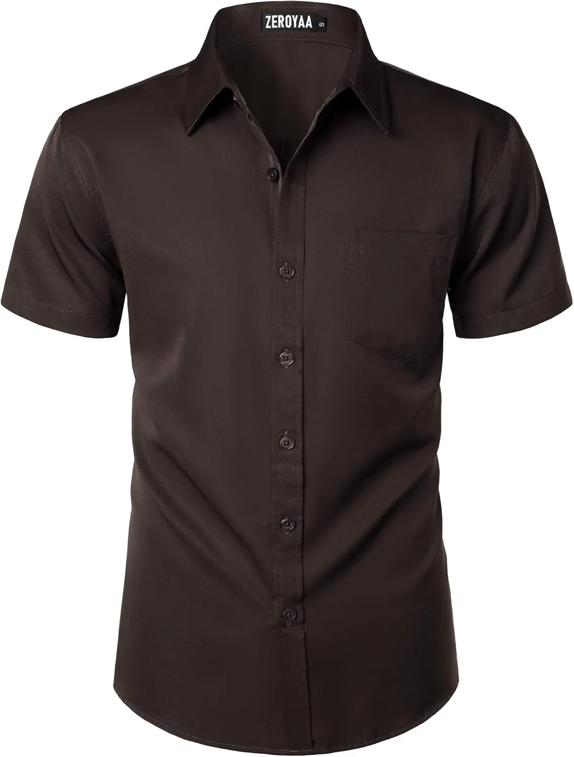 ZEROYAA Men's Casual Urban Stylish Slim Fit Short Sleeve Button Up Dress Shirt with Pocket