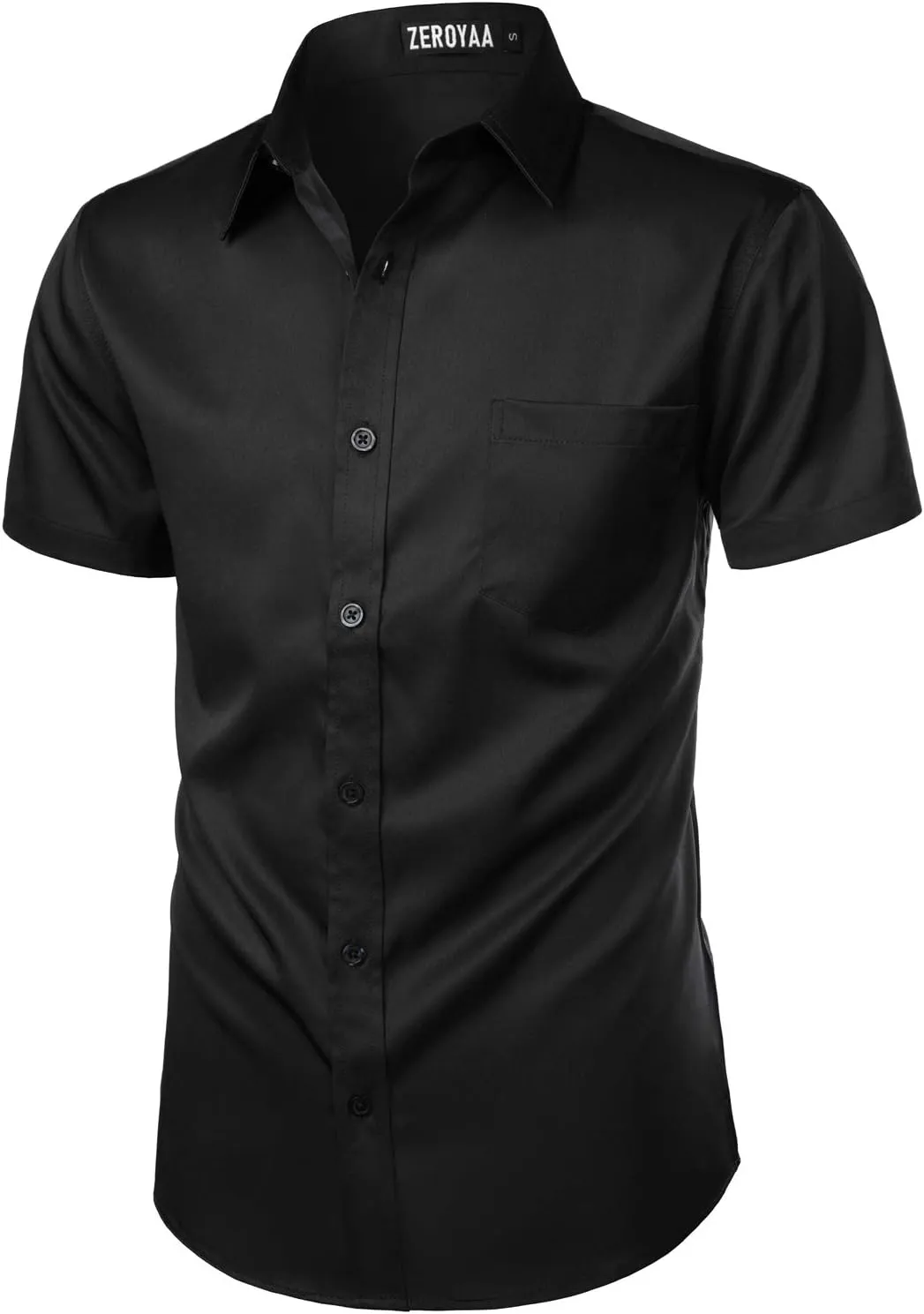 ZEROYAA Men's Casual Urban Stylish Slim Fit Short Sleeve Button Up Dress Shirt with Pocket