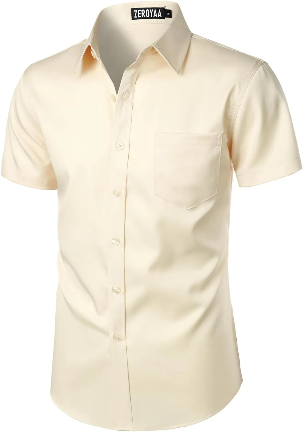 ZEROYAA Men's Casual Urban Stylish Slim Fit Short Sleeve Button Up Dress Shirt with Pocket