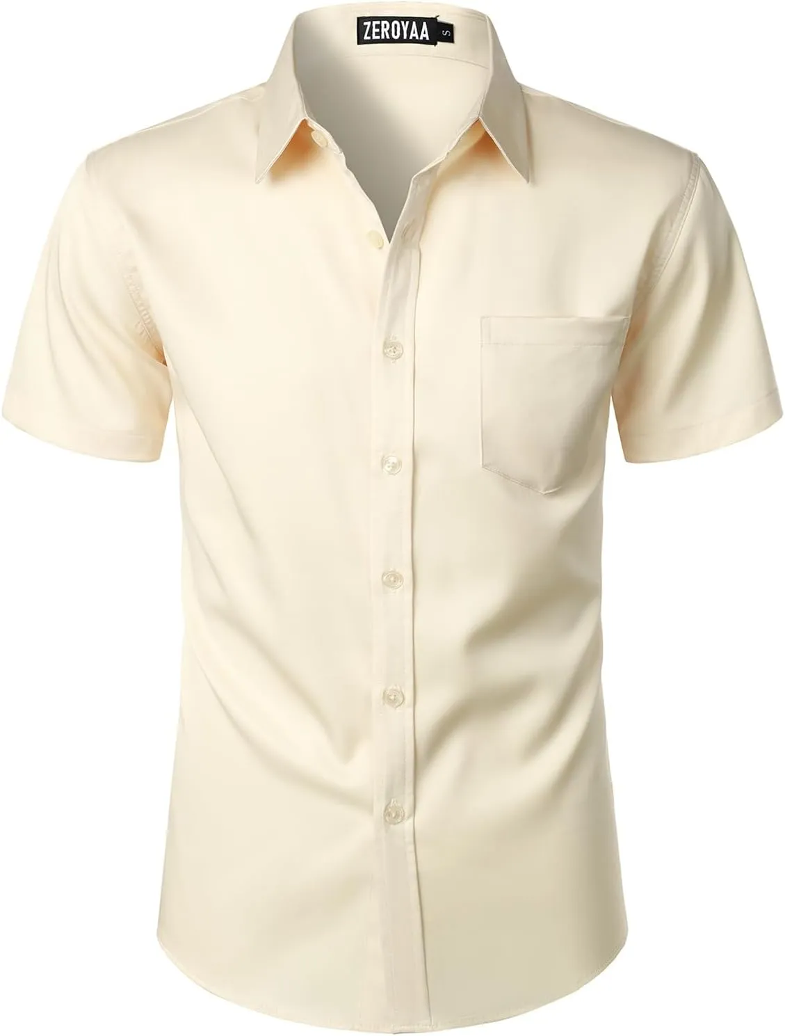 ZEROYAA Men's Casual Urban Stylish Slim Fit Short Sleeve Button Up Dress Shirt with Pocket