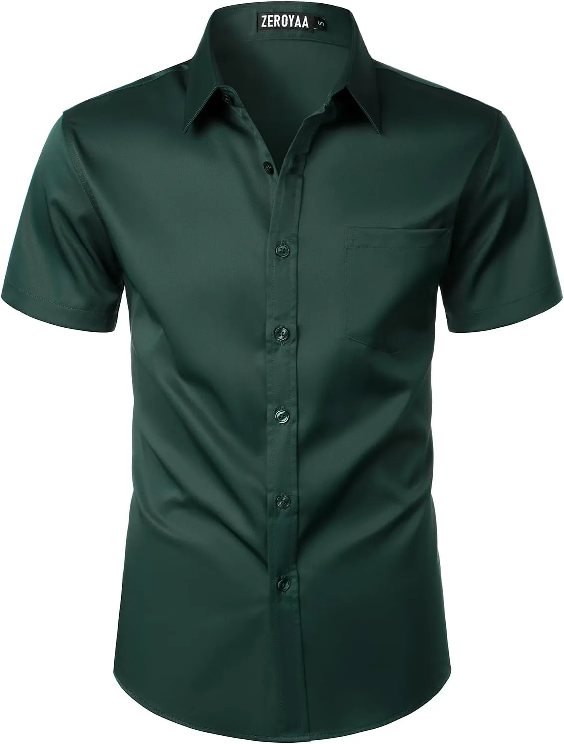 ZEROYAA Men's Casual Urban Stylish Slim Fit Short Sleeve Button Up Dress Shirt with Pocket