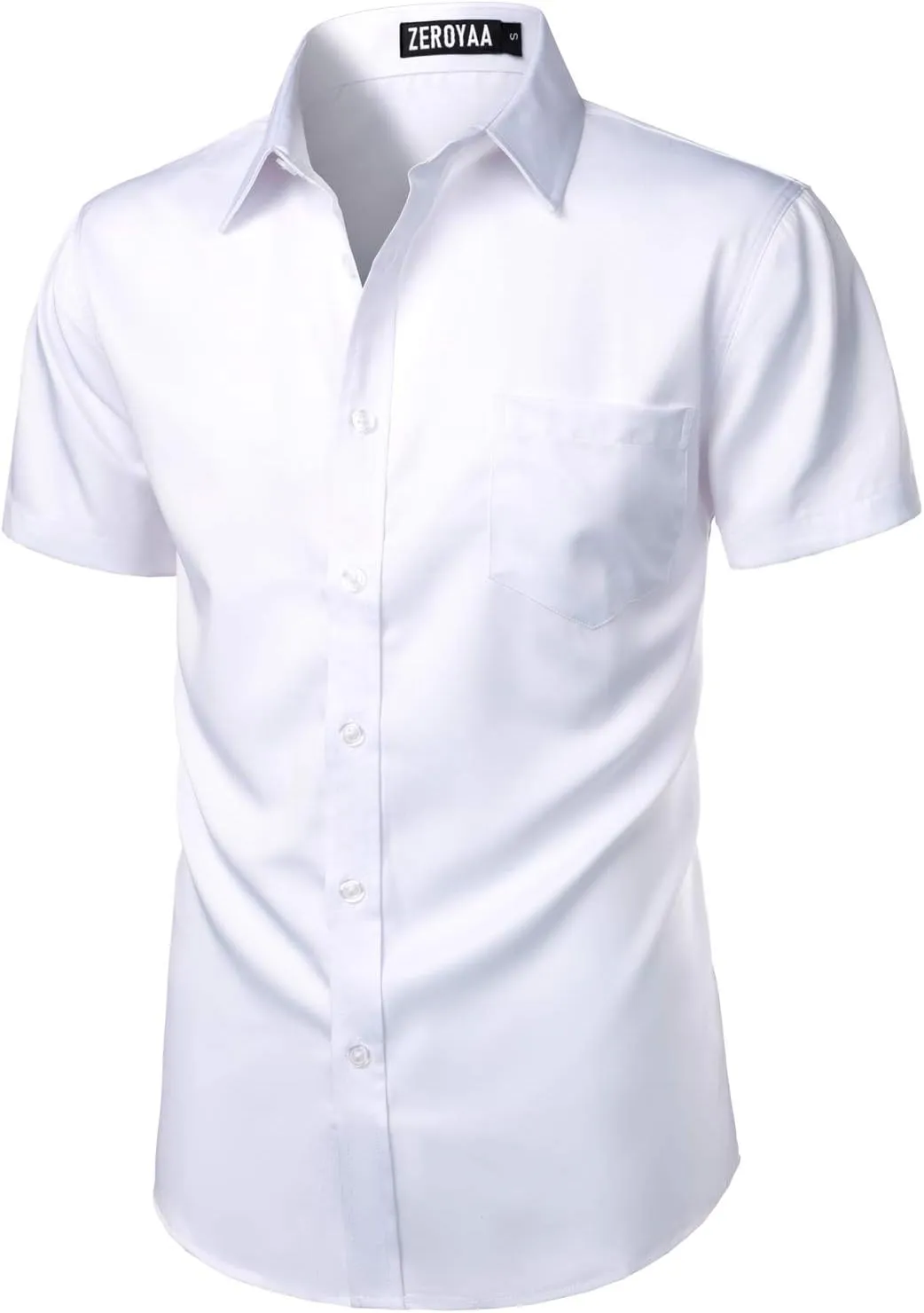 ZEROYAA Men's Casual Urban Stylish Slim Fit Short Sleeve Button Up Dress Shirt with Pocket