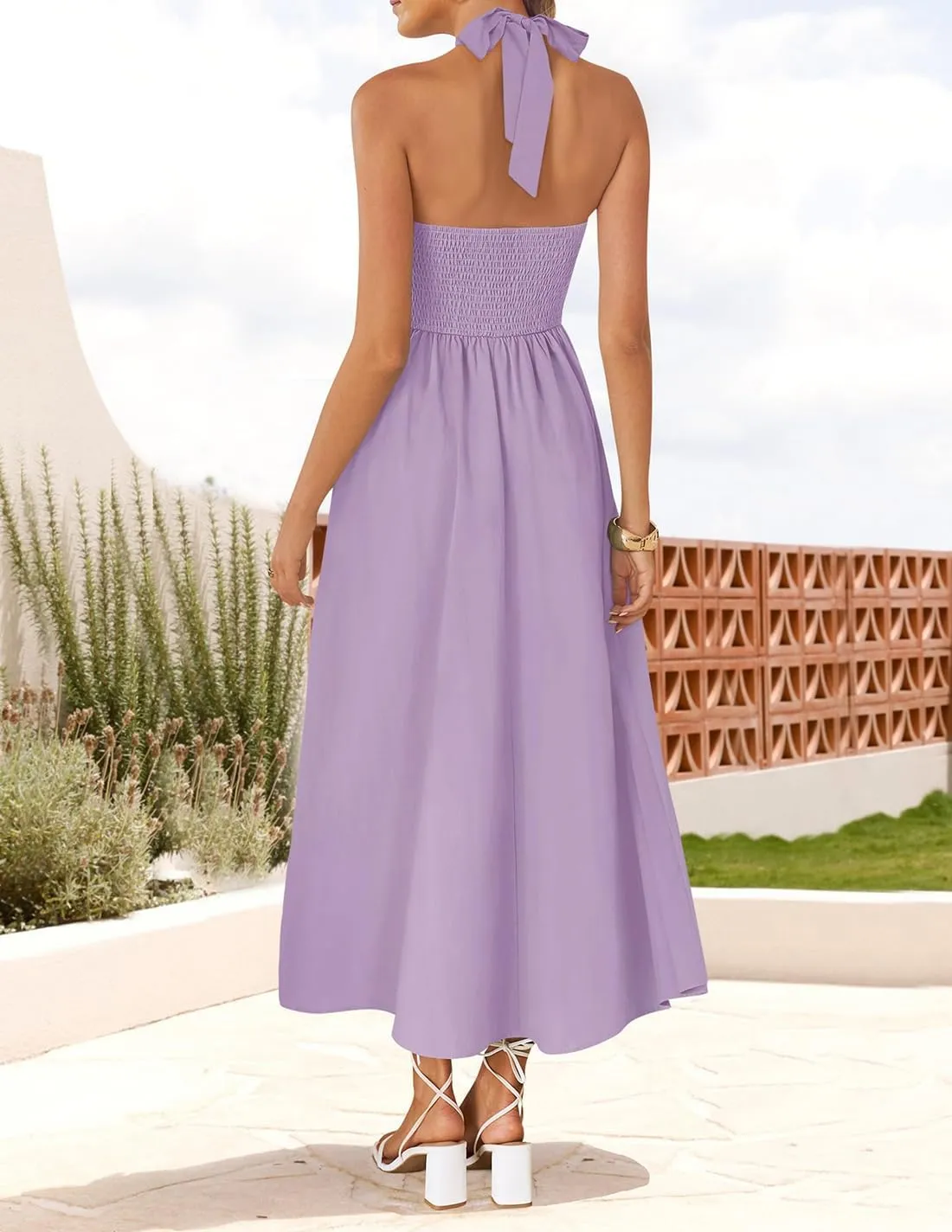 ZESICA Women's Summer Sleeveless Halter Midi Dress 2025 Off Shoulder High Waist Swing Flowy Beach Long Dresses